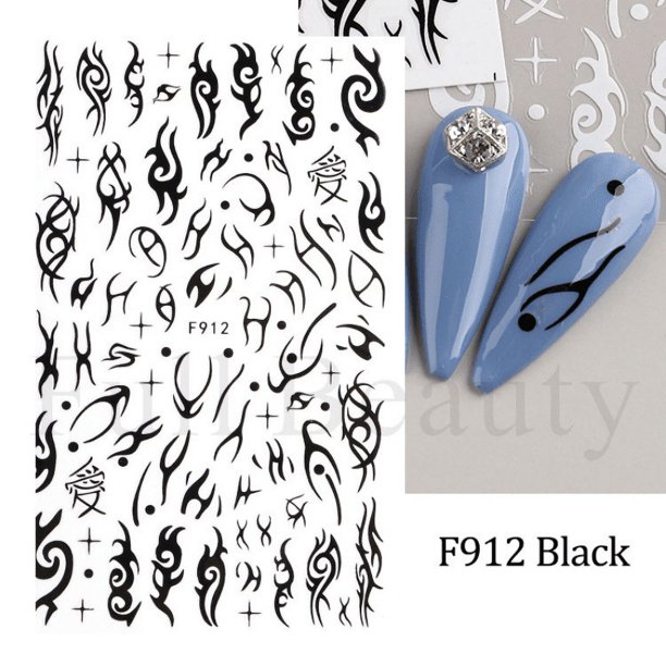Evil Eye Snake Heart Nail Art Stickers, 3D Self Adhesive Flame Cute Animal Nail Art Decals Nail Decoration Accessories For Nail Art DIY