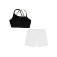 thumbnail image 4 of Nyeemya Kids Girls Dance Outfit Gymnastics Crop Tank Camisole Sport Bra and Sparkly Shorts Set Casual Black&White 14, 4 of 5