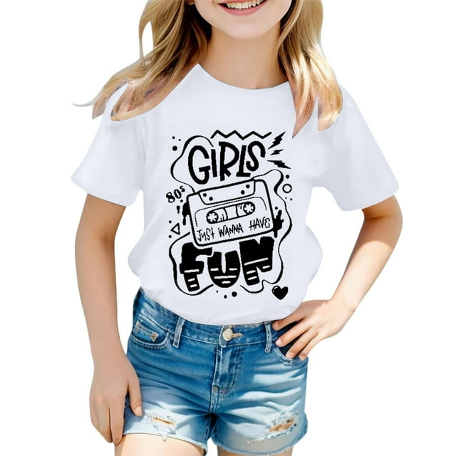 Icvfdpl Hauts Athlétiques pour Filles, T-Shirt à Manches Courtes Col Rond Lettre Doux 8-9 Ans