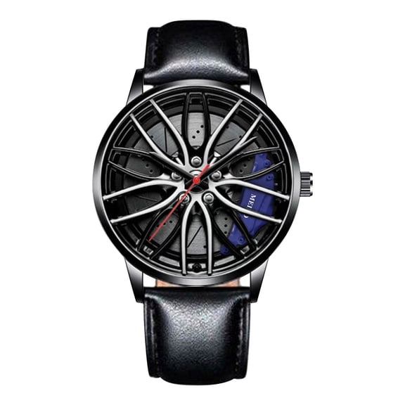 Kugisaki Mens Wrist Watch Creative 3D Spinning Car Wheel Rotating Watches Rim Hub Fashion Quartz Stylish Wristwatch with Stainless Steel Strap