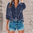 thumbnail image 3 of dazeni Velvet Tops for Women Vintage Long Sleeve Dressy Shirts Fall Lapel Button Down Blouse Tops for Chest Pocket, 3 of 8