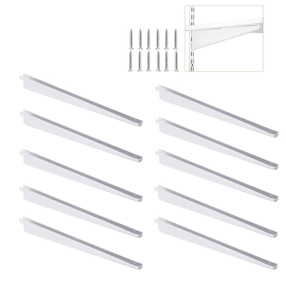 10 Pack 11.5‑Inch Adjustable Wire Shelf Brackets – Heavy‑Duty Double‑Track Closet & Wall Shelving System Supports（White）