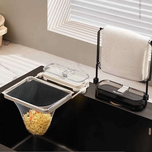 PATLOLLAV Kitchen Sink Strainer Foldable Food Catcher Basket with Net, Suction Cup Sink Drain Strainer with 100 Pcs Filter Mesh Bags for Kitchen Food Waste Vegetable Fruits