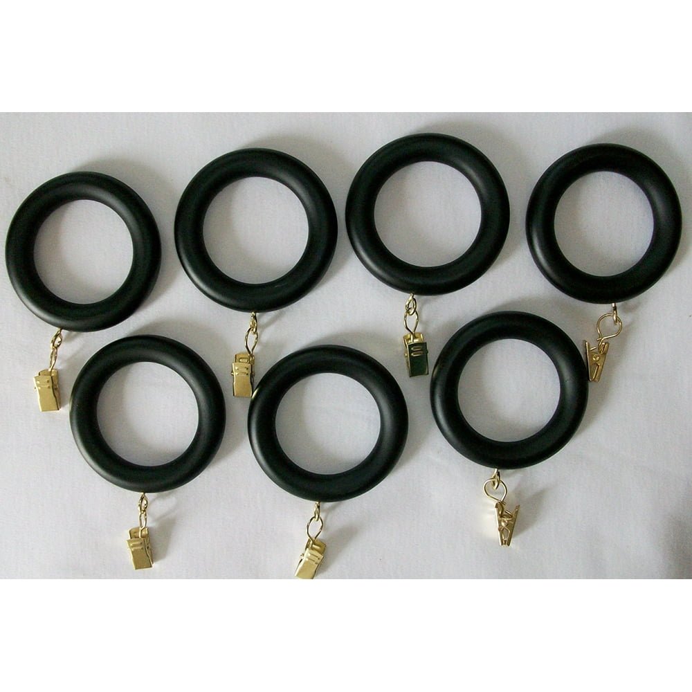 13/8" Solid Wood Drapery Rings with brass clips in Black finish