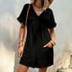 thumbnail image 4 of Gibobby Monos de Moda Mono de manga corta con cremallera y bolsillo con cuello en V sólido para mujer a la moda(Negro， XL), 4 of 5