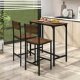 thumbnail image 4 of Costway 3 PCS Bar Table Set Pub Dining Table & 2 Bar Stools with Backrest & Footrest Brown, 4 of 10