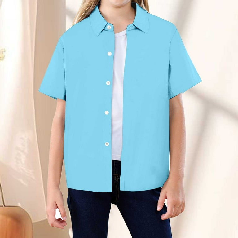 13.5 dress shirt Little Girls' Button Down Shirts Sky Blue Dress Shirt for Boys Formal Shirt  Uniform Shirts for Boys 12-13 Years