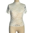 thumbnail image 5 of TKLPEHG Womens Summer Tops Half High Collar Lace Splicing Thin Top Leisure Solid Color Graphic Tee Short Sleeve Blouses Fashion Lightweight Regular Blouses (White,S), 5 of 9