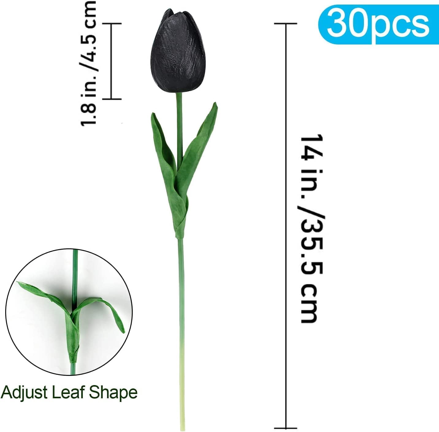 HAOSHICS 30pcs Artificial Tulips Flowers Fake Latex Tulip Stems - Real Touch Faux Colorful,for Easter Spring Wedding Bouquet Centerpiece Floral Arrangement Wedding Table Decor (Black)