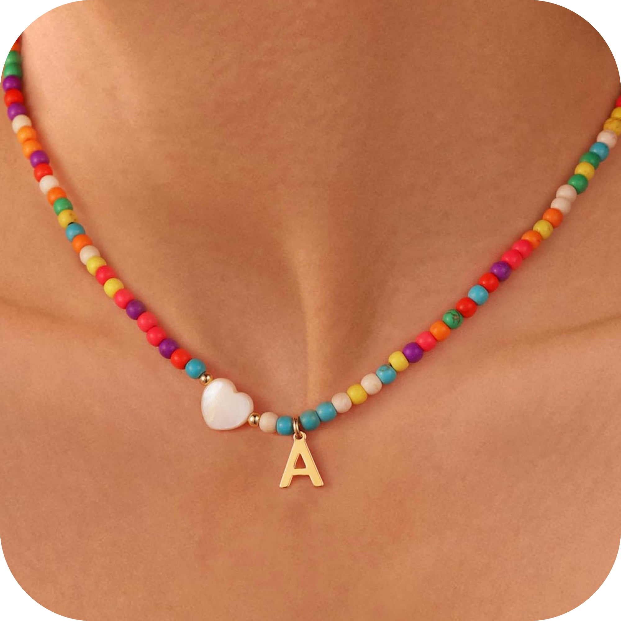 Turandoss Birthday Gifts for Tween Teen Teenage Girl Gift Idea Colorful Initial Beaded Heart Choker Necklaces Teacher Appreciation Mothers Day Graduation Gifts for Her Mom Kids Teen Girls Wife Ideas
