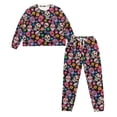 thumbnail image 4 of SCRAWLGOD Skull Daisy Floral Print Pink Women’s Long Sleeve Soft Pajama Set with Drawstring 2-Piece Round Collar Breast-Pocket Pjs Pants Sleepwear Lounge Set with Elastic Band, L, 4 of 7