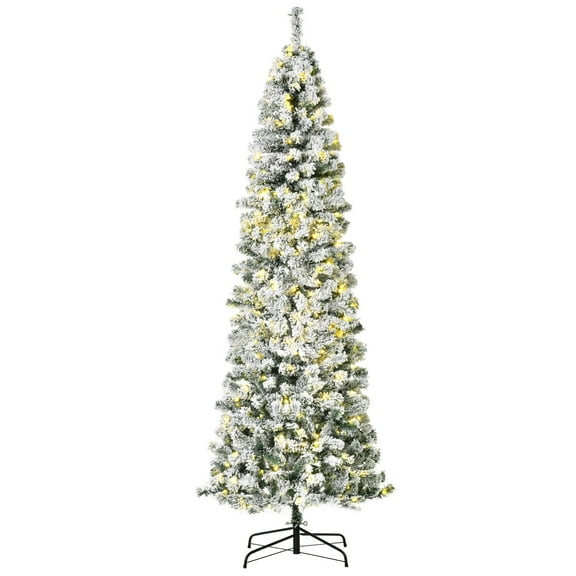 Christmas Trees HOMCOM 7.5ft Pre-Lit Snow-Flocked Slim Douglas Fir Artificial Christmas Tree with Realistic Branches, 350 LED Lights and 641 Tips,Artificial Christmas Trees