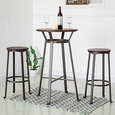 Glitzhome Rustic Steel Bar Stool Round, Round Bar Top Dining Table