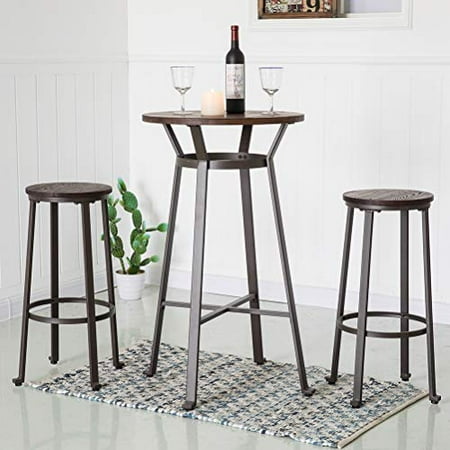Glitzhome Rustic Steel Bar Stool Round Wood Top Dining Room Pub Height Chairs Set Of 2 Canada Glitzhome Rustic Steel Bar Stool Round, Round Bar Top Dining Table