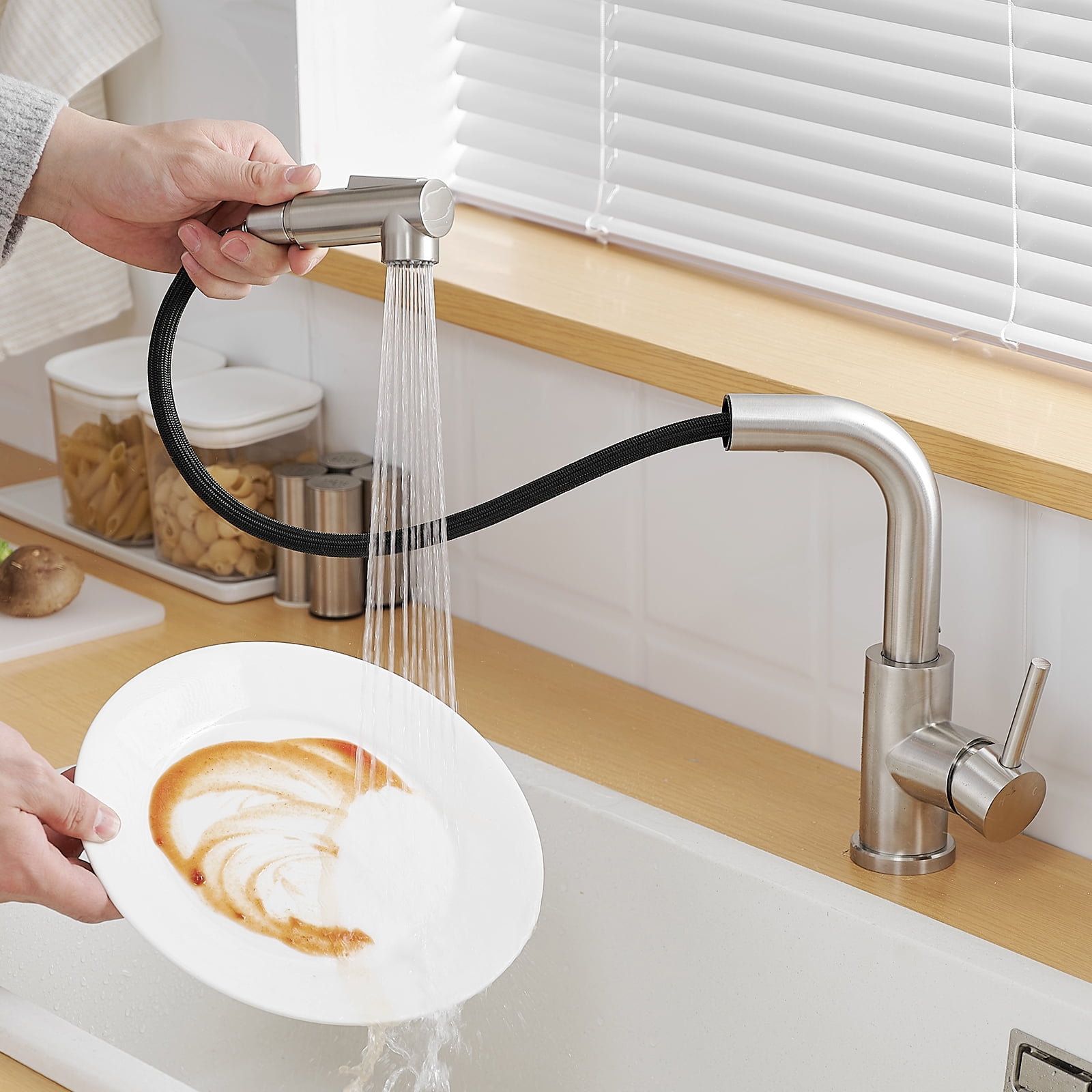 Sink Faucet,Kitchen Faucets with Pull Down Sprayer, Bathroom Sink Faucets Mini Bar Prep Faucet,2" x 7.1" x 9.6"