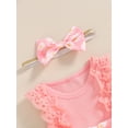 thumbnail image 6 of Suealasg Newborn Baby Girl Outfits Sleeveless Floral Print Lace Trim Romper Dress with Headband Set 2Pcs Infant Summer Photoshoot Clothes, 6 of 7