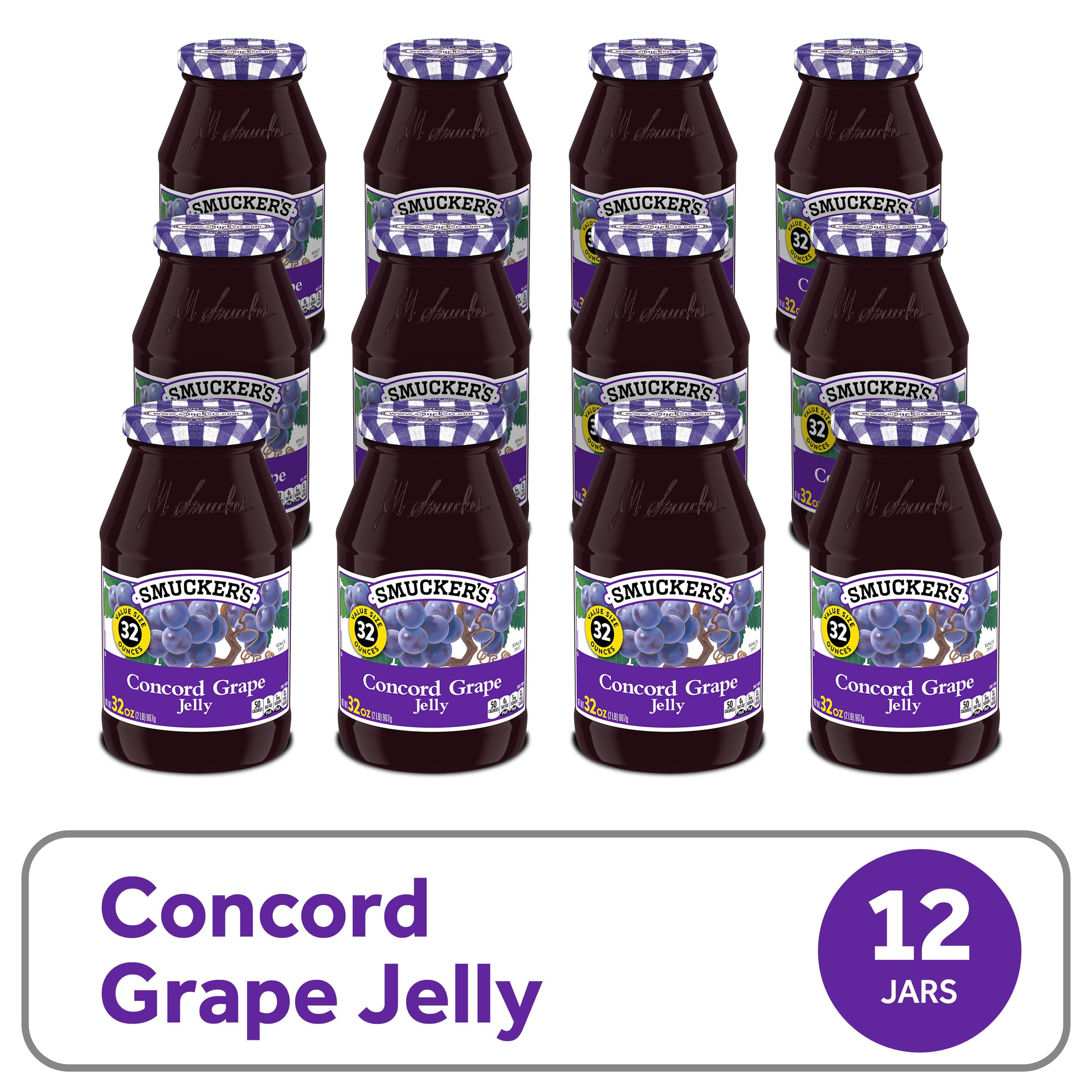 (12 pack) Smucker's Concord Grape Jelly, 32 oz Jar, Classic Fruit Jelly Spread