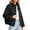 Black, variant on Tqcoqu Women's Polka Dot Cropped Jacket Stand Collar Zip Up Casual Outerwear With Drawstring Hem,Trendy Street Clothes