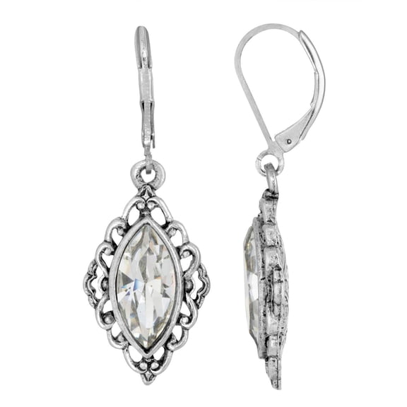 1928 Jewelry Swarovski Element Navette Diamond Drop Earrings