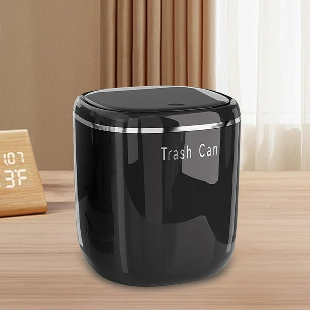 Pequeño basura de basura, el polvo de basura compacta conveniente recipiente de basura de basura de escritorio papel basura con tapa de tipo de prensa Negro