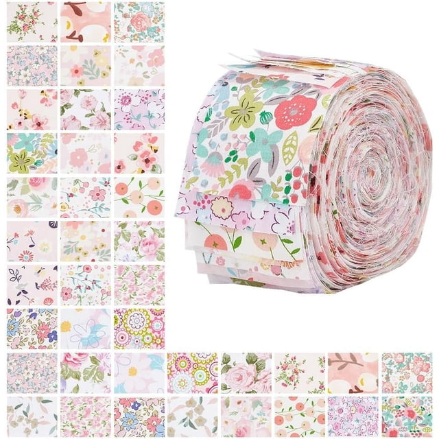 40 tiras de tela precortadas de 39 x 2,6 pulgadas con estampado floral, 100% algodón, para patchwork.