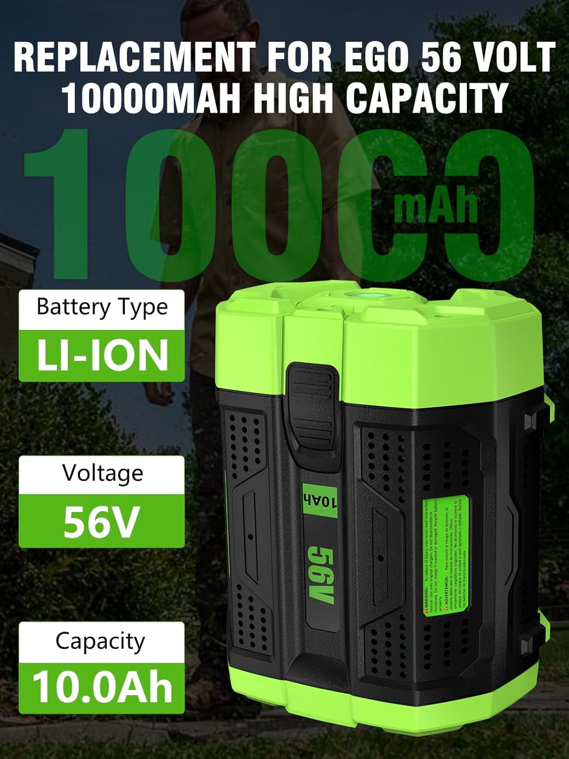 1Pack 10.0Ah 56 Volt for EGO Batteries High Capacity Replacement for EGO Battery 56V 10Ah BA5600T BA1400T BA4200T BA2240 BA2800 BA1120 BA2800T Compatible with EGO All 56 Volt Power Tool and Chargers