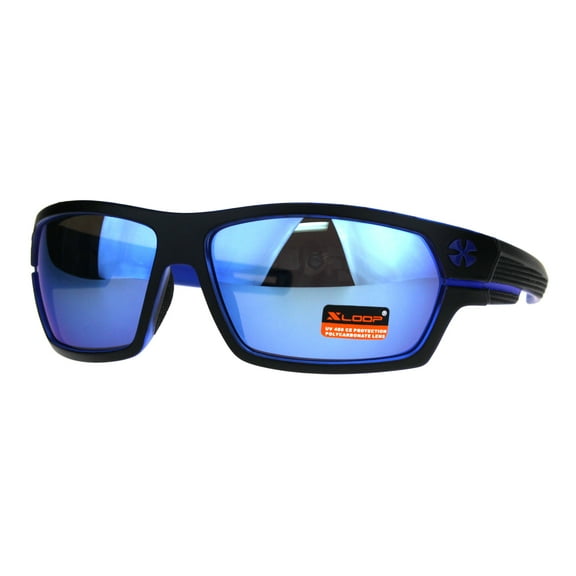 Mens Xloop Warp Around Sport Plastic Rectangular Sunglasses Black Blue