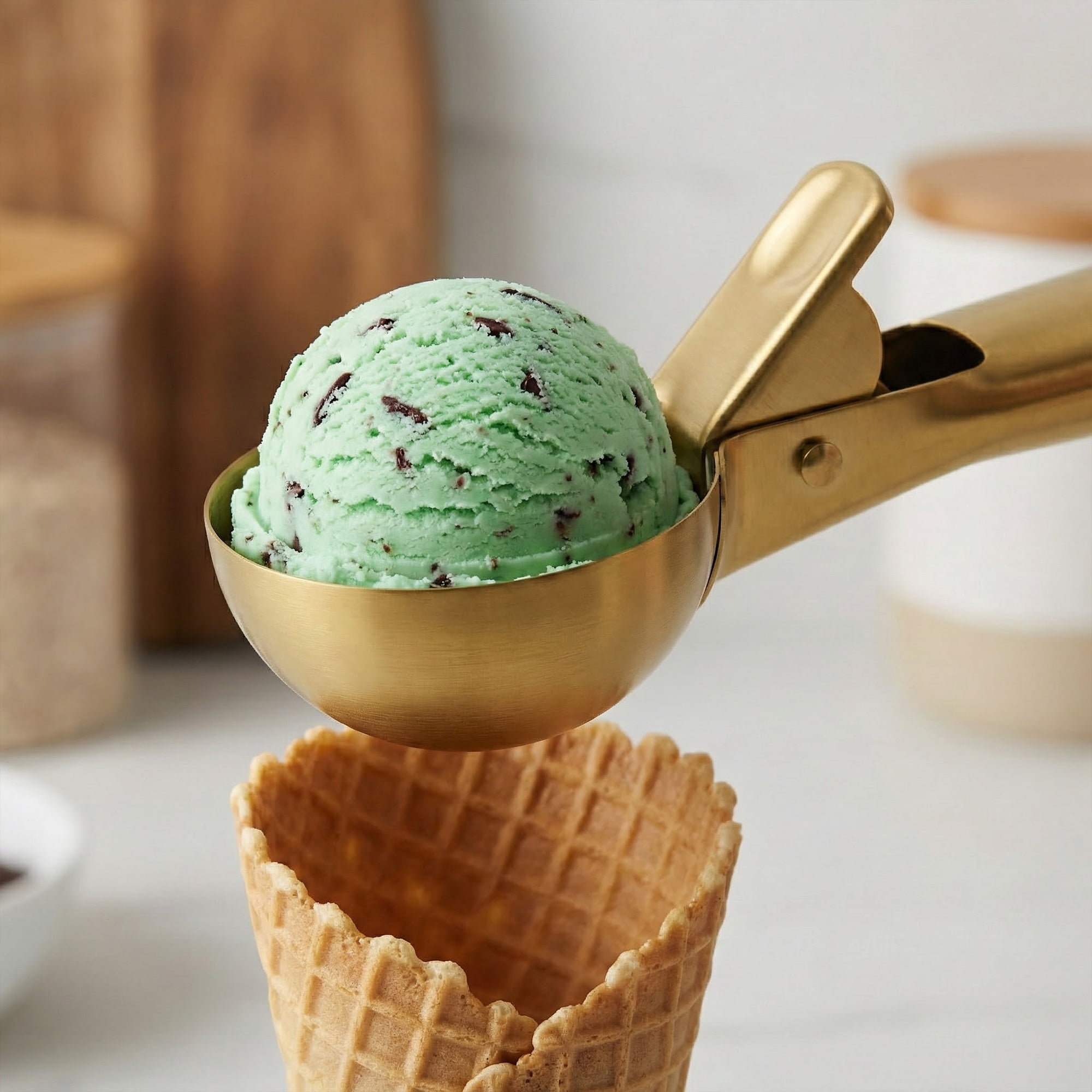 Unique Bargains Stainless Steel Ice Cream Scooper with Handle Dark Gold