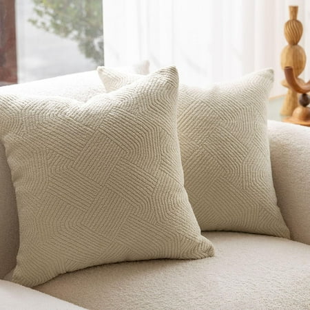 

16x16 Pillow Cover Boucle Pillow Covers Set of 2 Decorative Pillows for Couch Luxury Neutral Throw Pillow Covers Bed Sofa Pillows for Living Room Soft Accent Pillows Frosting Cream