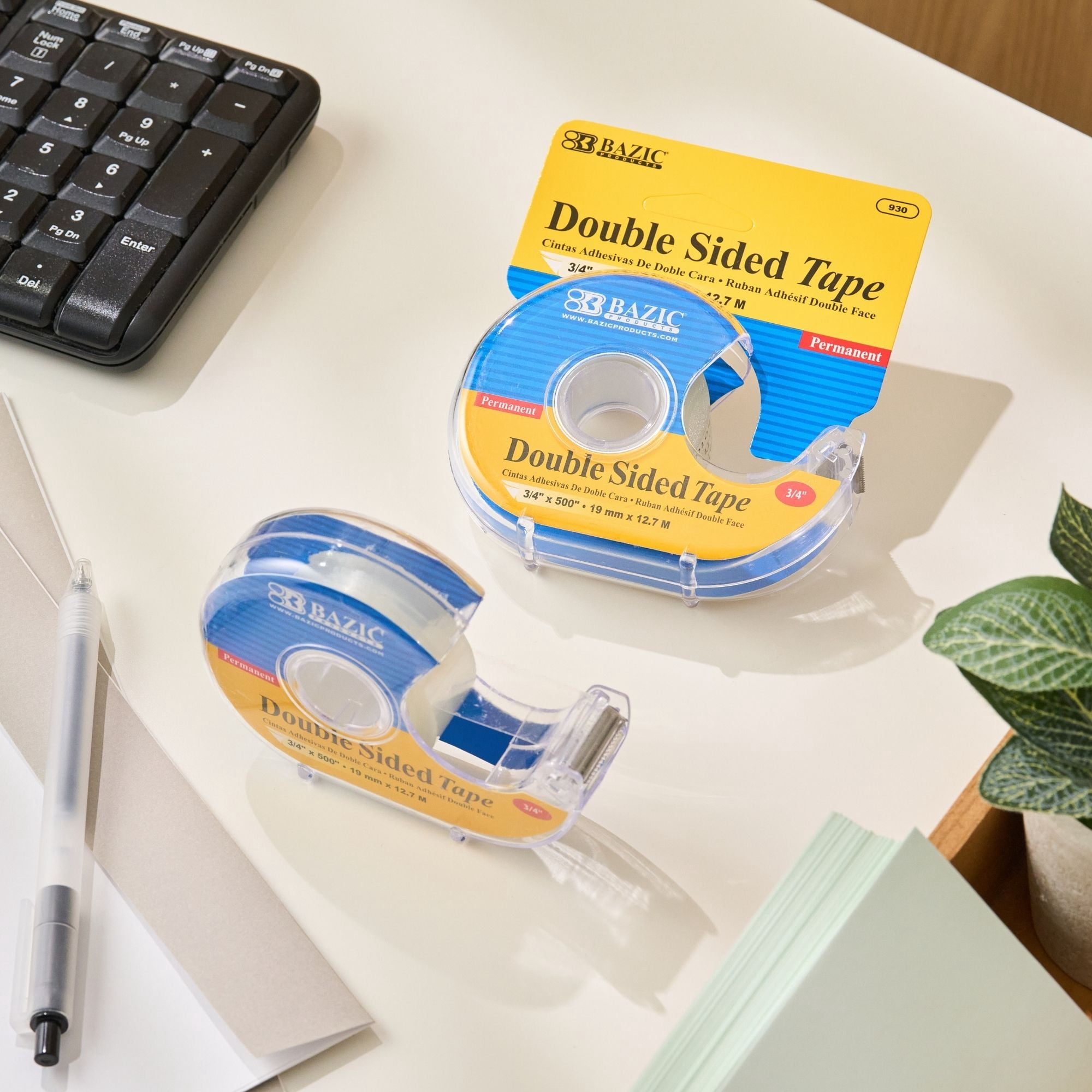 BAZIC Double Sided Tape w/ Dispenser 3/4"x500", 24-Pack
