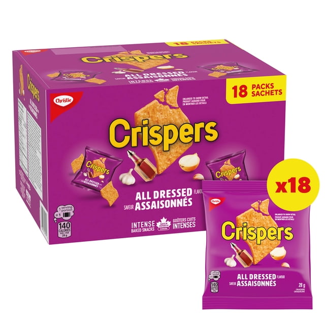 CRISPERS, Assaisonnés, 18 sachets emballés individuellement, assortiment, collations pour l’école, emballage économique, Est-ce une croustille ou un craquelin
