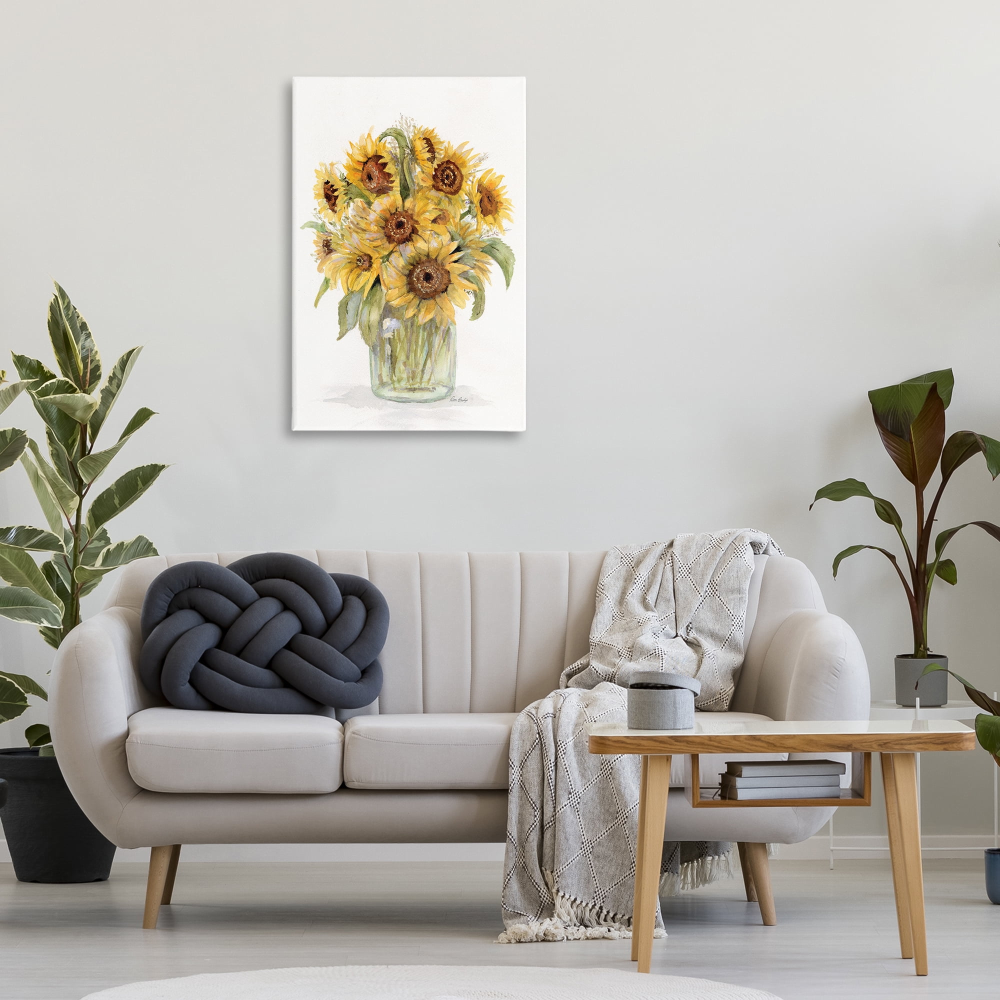 Stupell Industries Sunflower Jar Bouquet Botanical & Floral Painting Gallery Wrapped Canvas Art Print Wall Art, 24 x 36