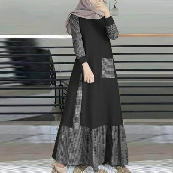 Ayolanni Black Beach Dresses for Women 2025 Vacation Solid Long Sleeve Maxi Dresses Girls Holiday Dresses L