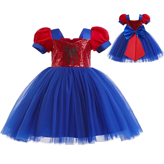 Toddlers Spider Sequin Tutu Dress Girls Bow Dress Short Sleeve Birthday Party Costume