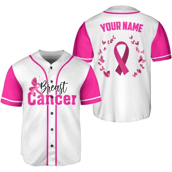 Personalized Breast Cancer Jersey, Pink Ribbon Awareness Soccer Shirt Baseball Breast Cancer Survivor Pride Jersey (S)