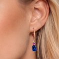 thumbnail image 3 of Gem Stone King 18K Rose Gold Plated Silver Blue Created Sapphire and Pink Moissanite Dangle Earrings for Women with Lab Grown Diamond (5.09 Cttw, Oval 9X7MM), 3 of 6