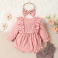 thumbnail image 5 of Infant Baby Girl Fall Winter Ruffled Bodysuit Sweater Romper + Headband Long Sleeve Warm Jumpsuit 0-18M, 5 of 5