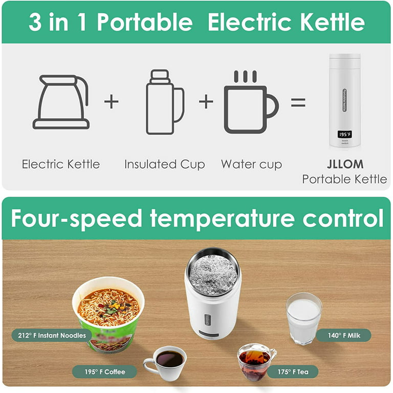 2Z Travel Portable Electric Kettle, 380ML Small Mini Coffee Tea