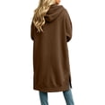 thumbnail image 4 of SETOOFF Women Long Maxi Length Zip Up Hooded Sweatshirt Side Split Long Line Hoodie Coat Oversized Drawstring Hood Jacket with Pockets Solid Color Casual Layering Outerwear for Fall Winter, 4 of 6