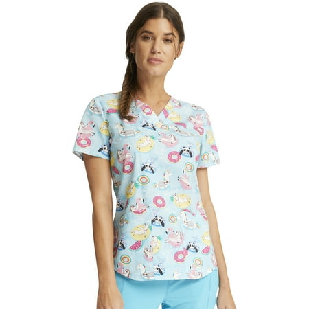 

Cherokee Prints Scrubs Top For Women V-Neck Print CK652 M Go With The Float