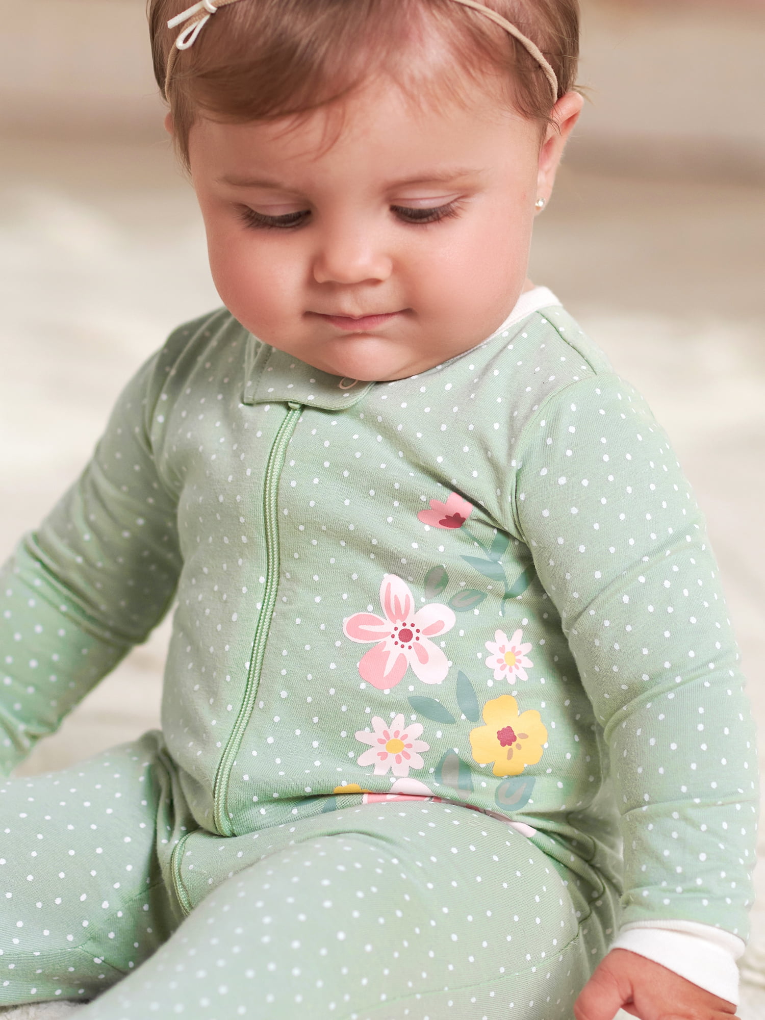 Gerber Baby Girl Sleep 'n Play Footed Pajamas, 4-Pack
