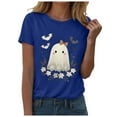 thumbnail image 5 of enyan Halloween Ladies Fall Tops Shirt Witches Pumpkin Graphic Tees Casual Short Sleeve Holiday Shirts Top Dark Blue,L, 5 of 6