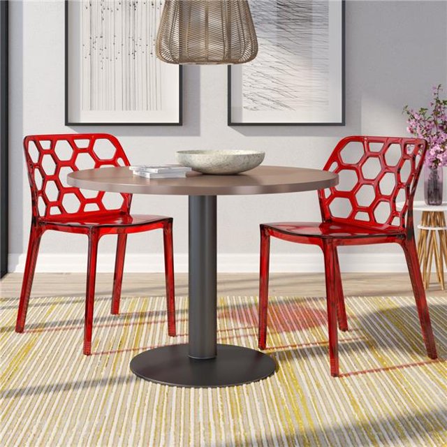 LeisureMod DC19TR2 Chaise de Salle à Manger Moderne Dynamique 33.75 x 19.37 x 18.75 Po, Rouge Transparent - Ensemble de 2