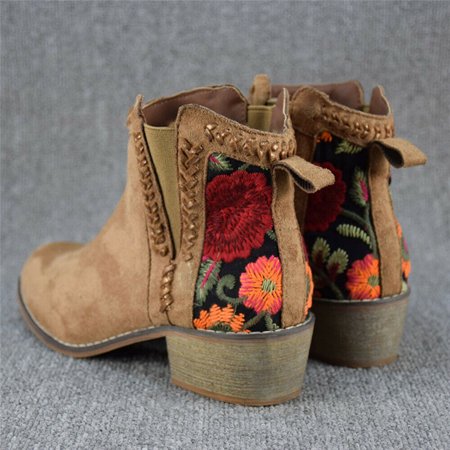 slip casual low boots booties size36 ankle heels block floral grey brown shoes