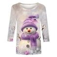 thumbnail image 5 of VKOYWKM Christmas Shirt Women 3/4 Length Sleeve Tops Christmas Snowman Graphic Tees Loose Fit Crew Neck Fall T-Shirts Holiday Gift Top, 5 of 6