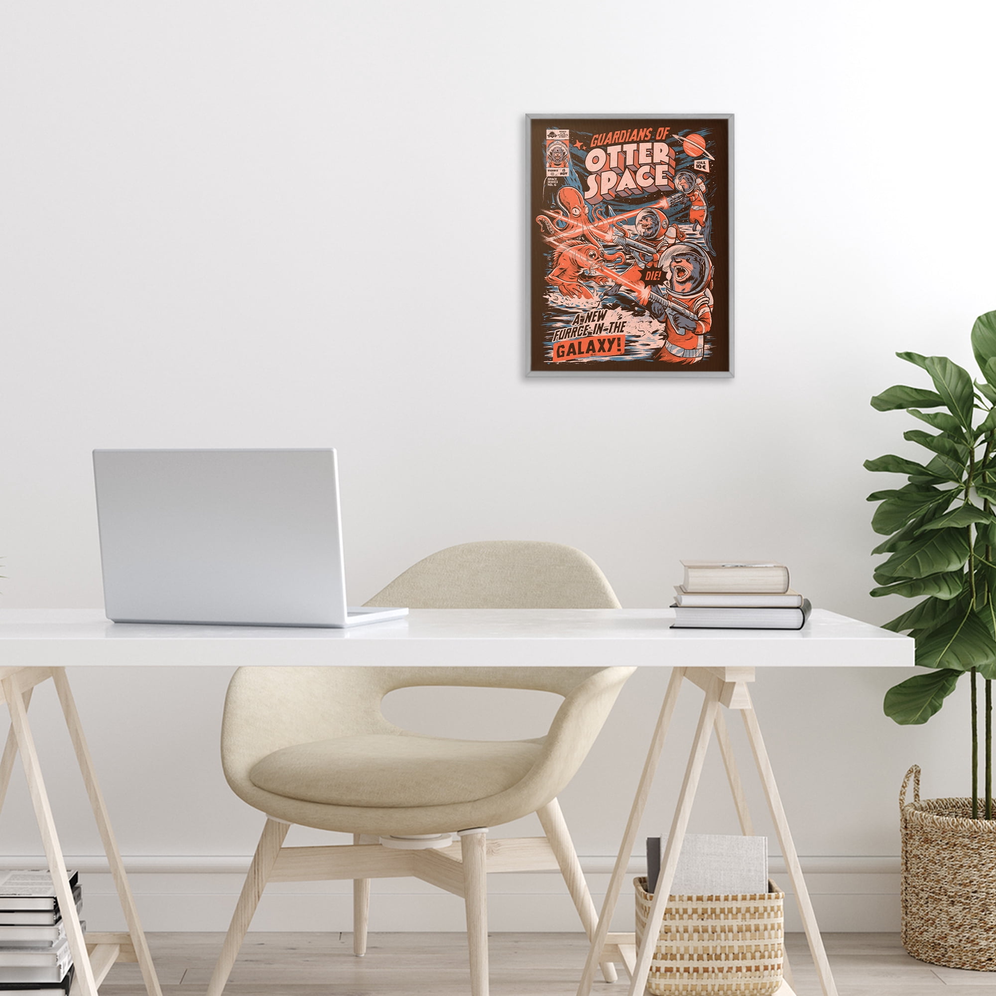 Stupell Industries Guardians Of Otter Space Retro Gray Framed Giclee Art, design by EduEly Designs