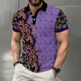 thumbnail image 2 of Men T Shirts Floral Printed Casual Short Sleeve Button Up Collared Polo Shirts Breathable Summer Comfortable Slimming Mens Shirts D XXXXL, 2 of 6