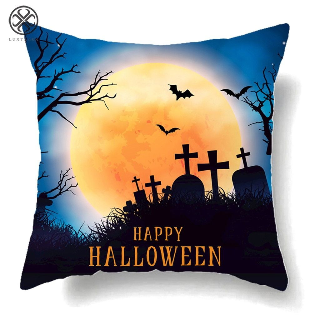 Luxtrada Halloween Theme Pillow Covers Happy Halloween Castle and