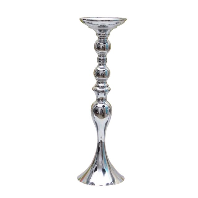 facefd Long Stand Metal Candle Tea Light Holder Candlestick Flower Vase Silver-L