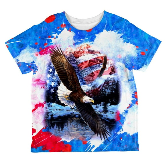 4th of July American Flag Bald Eagle Splatter All Over Toddler T Shirt Multi 4T